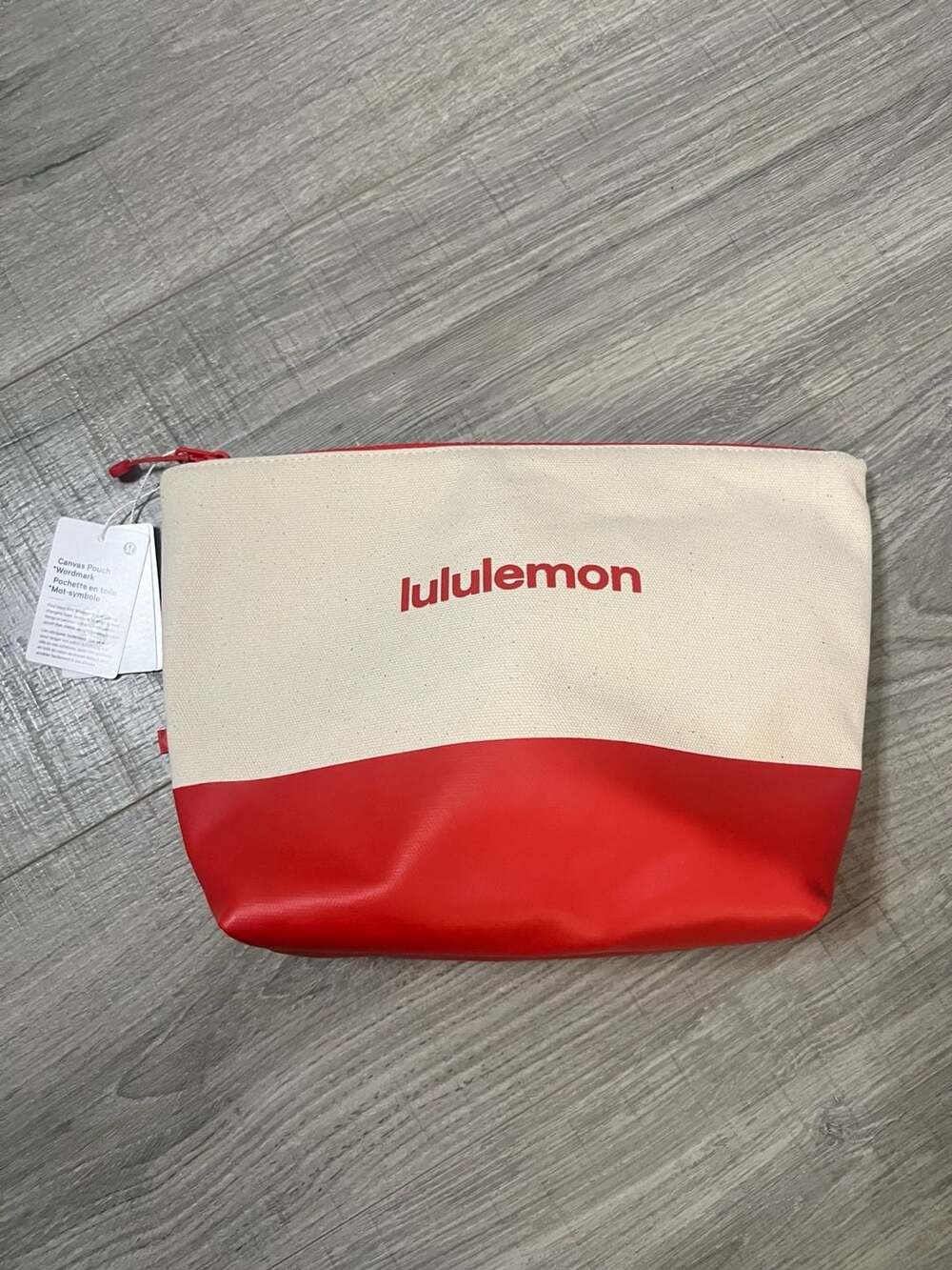 NWT Lululemon Canvas Pouch *Wordmark Red White Don't Leave Me Behind